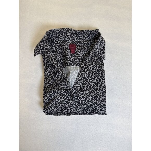 212 Collection Women Black Animal Print 3/4 Sleeve Button-Down Shirt 1X Plus - Picture 8 of 8